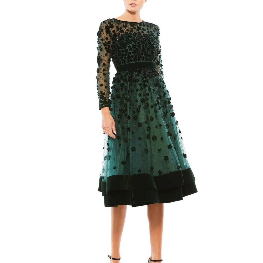 NWT Mac Duggal Floral Appliqué Tea Cokctail Dress 67007 EMARALD SZ 16‎ - Picture 5 of 6